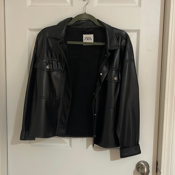 Zara Cropped Leather Jacket - Picture 1 of 5